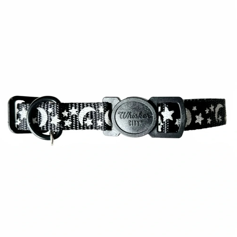 Whisker City Moon & Stars Black & White Reflective Cat Collar